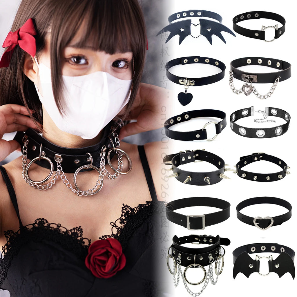 Woman Black Punk Choker Collar Necklace, Spike Chocker Gothic Cosplay Accessories