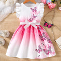 Girls' Beautiful Fashion Round Neck, Flutter Sleeve Dress with Butterfly Digital Print, in Pink and Blue