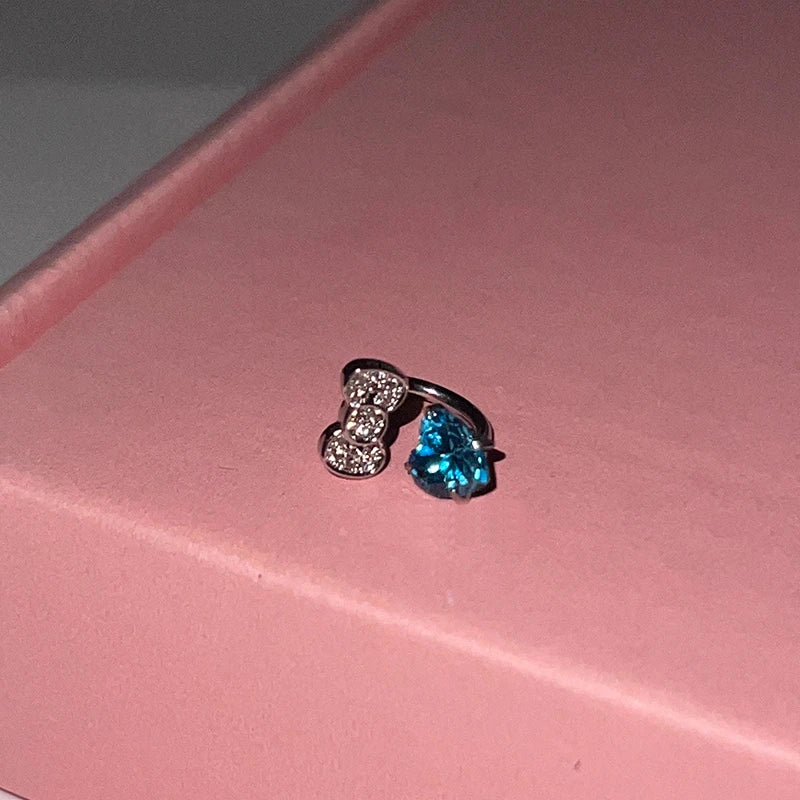 Y2K Cute Bowknot Love Heart, 316L Stainless Steel Annular Ear Bone Fashion Delicate Zircon Earring,