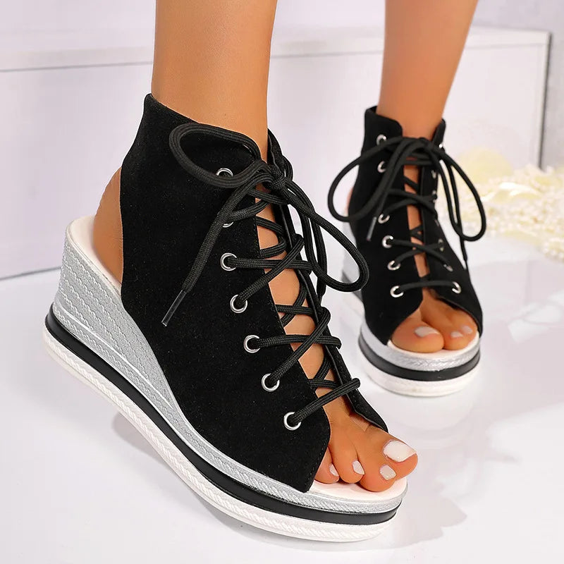 Fashion Leopard Print Casual Sandals, Open Toe, Comfortable, Lace Up