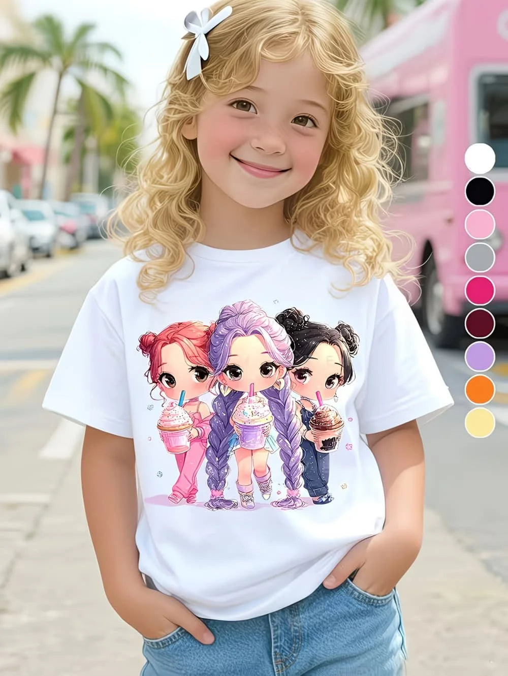 Summer Kpop Popular Children's Design Style, Round Neck, Short Sleeve, Choose your Color