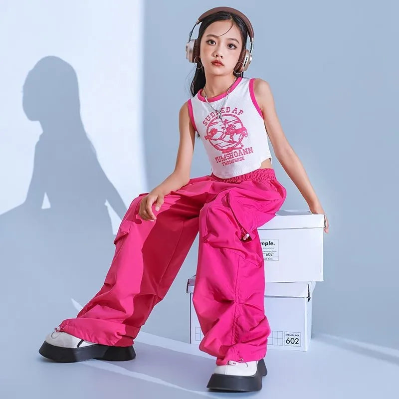 New Summer Streetwear Cargo Pants for Teenage Girls, Baggy Wide Leg