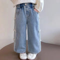 Girls New 2025 Bow Jeans, Wide-Leg, Loose long Pants