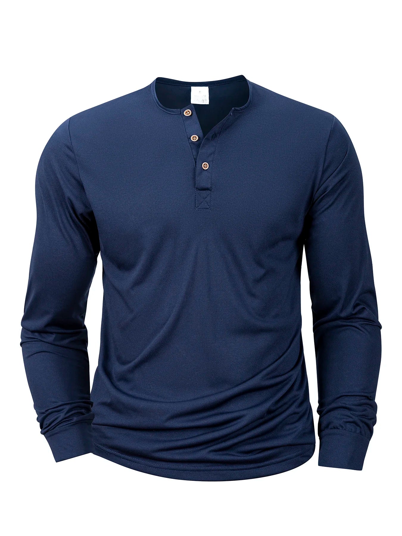 New Men's Henley Long Sleeve T-shirts, Basic Casual Collar, Comfortable Soft Pullover