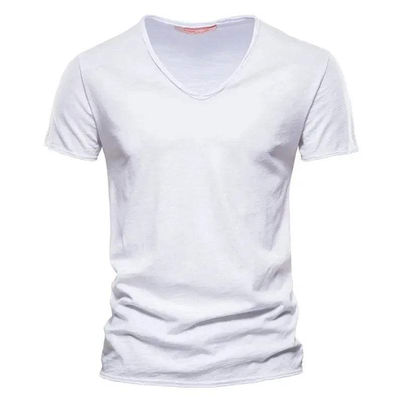 New 100% Men's Cotton V Neck T-Shirt, A High-Quality Fashion