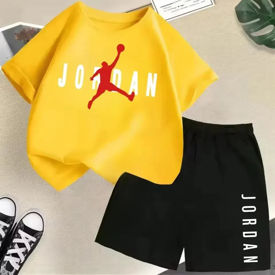 Children's 2Pc Fashion Summer Short Sleeve Set, Slam Dunk Master Pattern Print