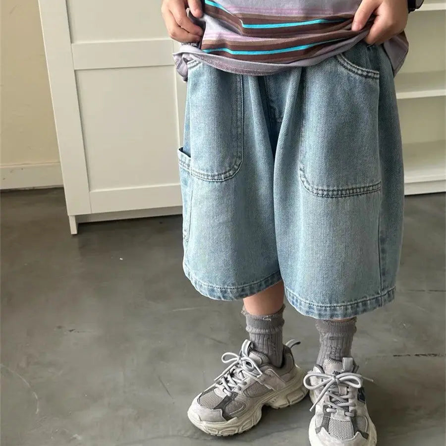 Boys Denim Shorts, New Kids Solid Color Fashion, Knee Length Shorts