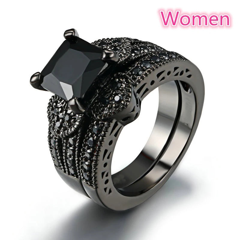 Couple Rings Romantic Purple Rhinestones CZ Rings Set, Trendy Steel Celtic Dragon Rings