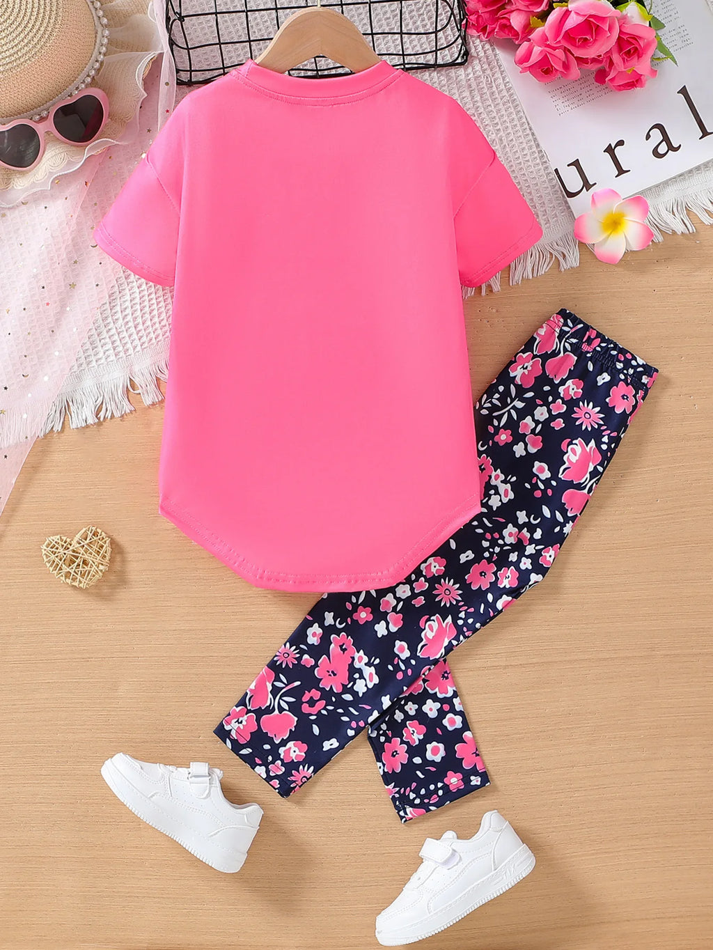 Girls 2pc Clothing Set Cotton Short Sleeve Top & Pants, 4-7yrs