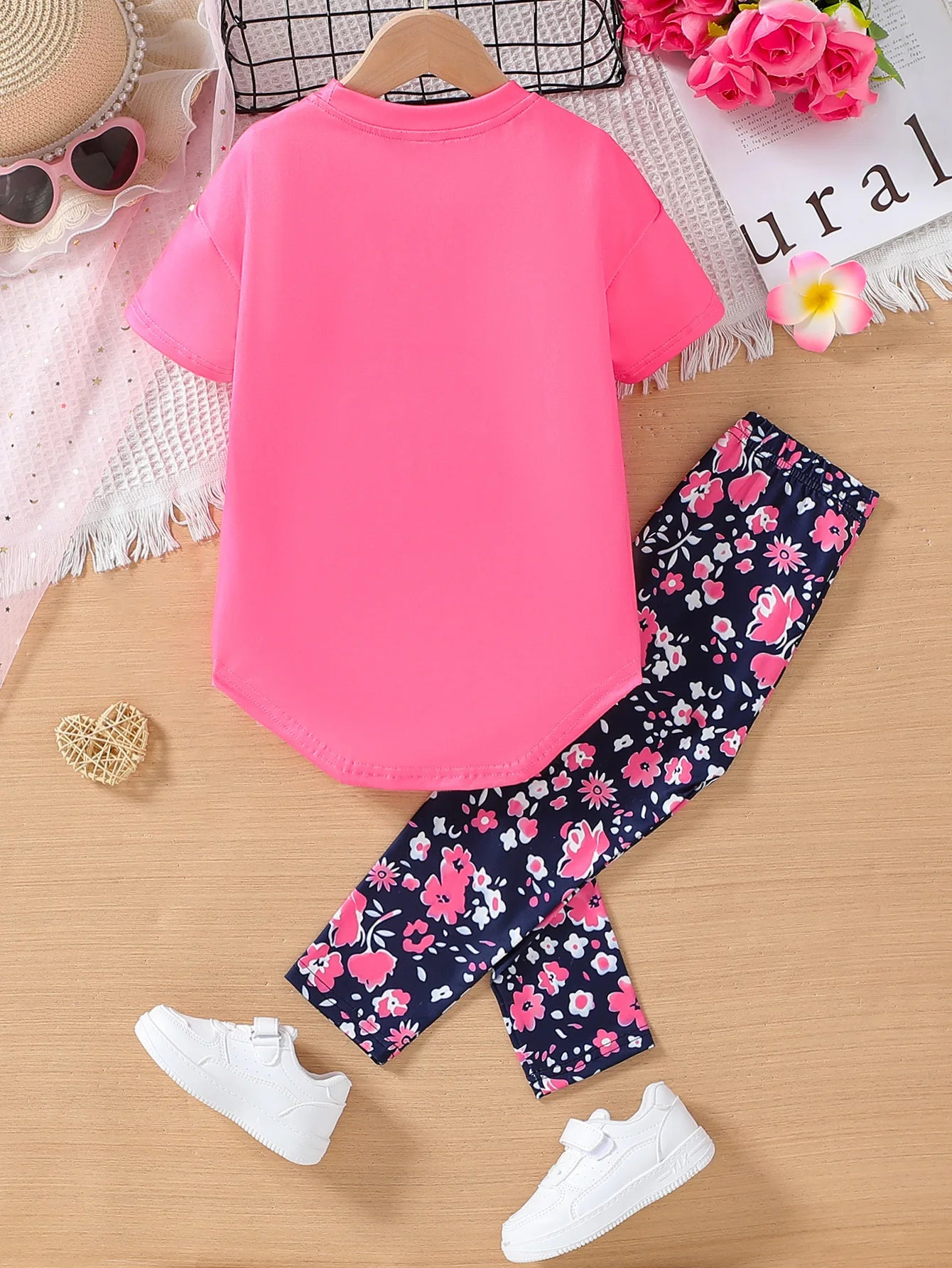 Girls 2pc Clothing Set Cotton Short Sleeve Top & Pants, 4-7yrs
