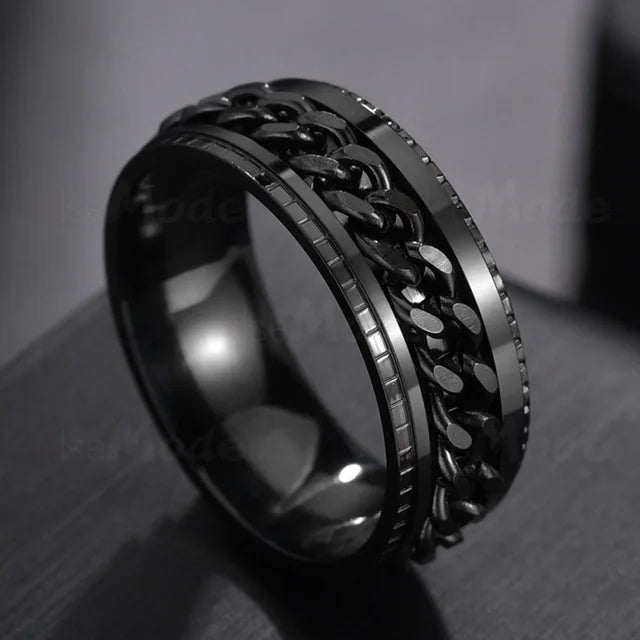 Cool Stainless Steel Rotatable Men's Ring, High Quality, Spinner Chain