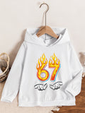 Children's Unisex Printed Flame 67 Pattern Hooded Sweatshirt in 4 Colors