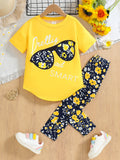 Girls 2pc Clothing Set Cotton Short Sleeve Top & Pants, 4-7yrs
