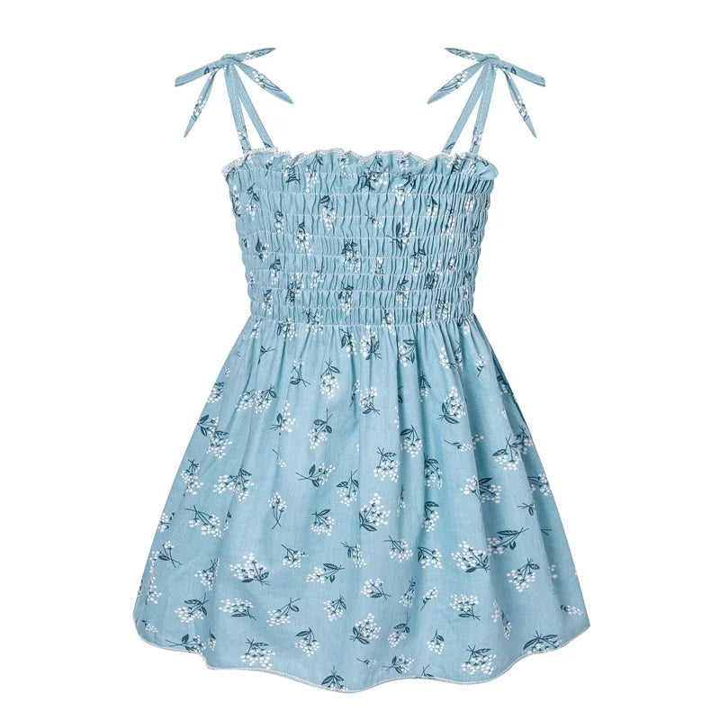 Girls Sleeveless Cotton Flower Strap Sundress, 1-6yrs