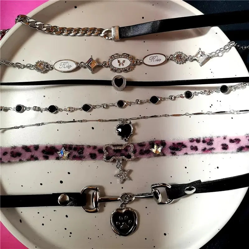 Y2K Cat Claw Star Heart Pendant, Plush Leopard Bone Choker,