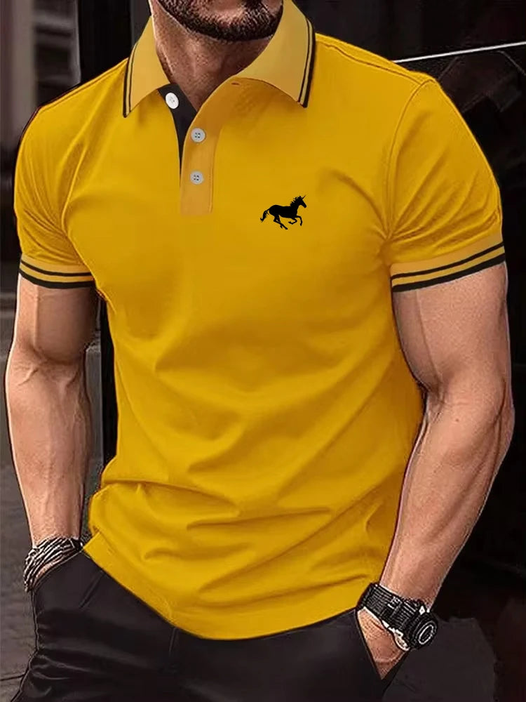 New Men's Classic Short Sleeved Polo T-Shirt, Button Lapel, sizes S-3XL