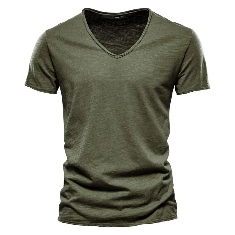 New 100% Men's Cotton V Neck T-Shirt, A High-Quality Fashion