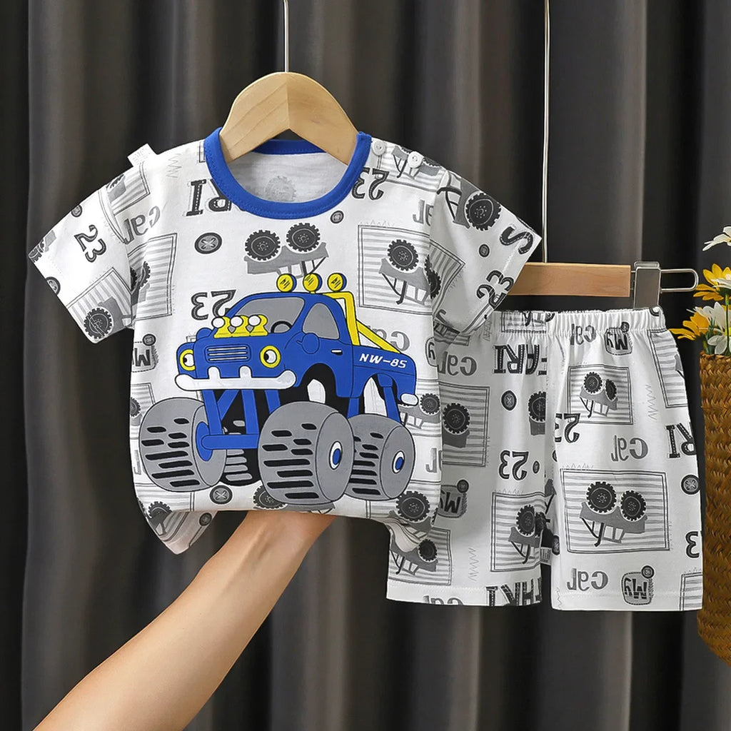 2PCS Children's Sets, Boys and Girls Summer Cotton Short Sleeve T-Shirt & Shorts