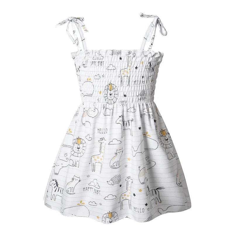 Girls Sleeveless Cotton Flower Strap Sundress, 1-6yrs
