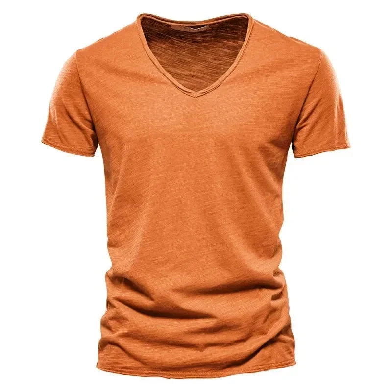 New 100% Men's Cotton V Neck T-Shirt, A High-Quality Fashion