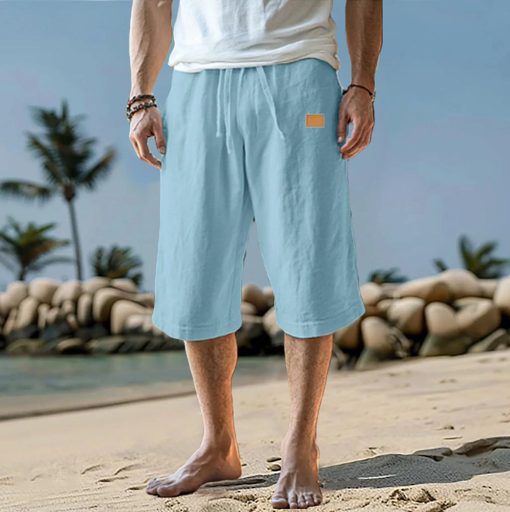 Men's Capri Pants, Lightweight Solid Color, Breathable6 Drawstring Cropped Capris