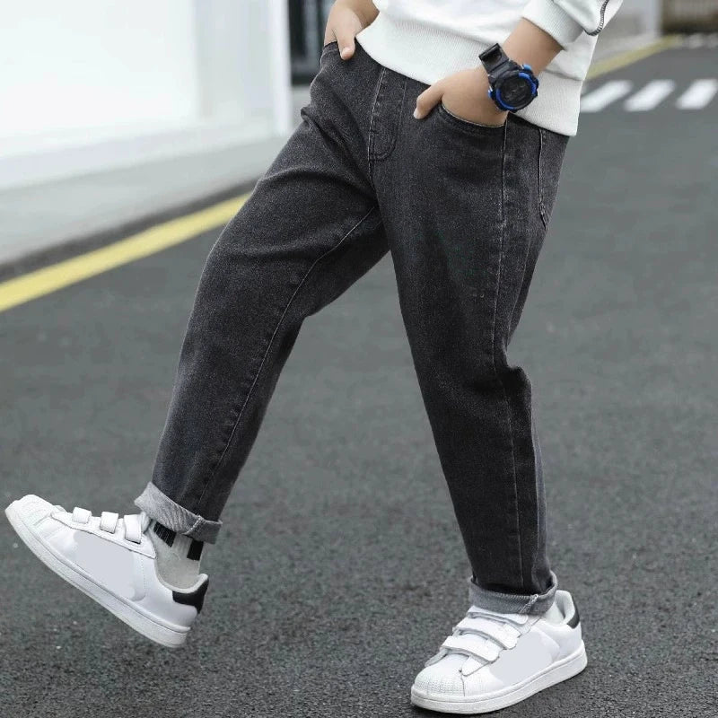 New Boys Jeans Fashion Splicing Slim Fit Style Denim Pants