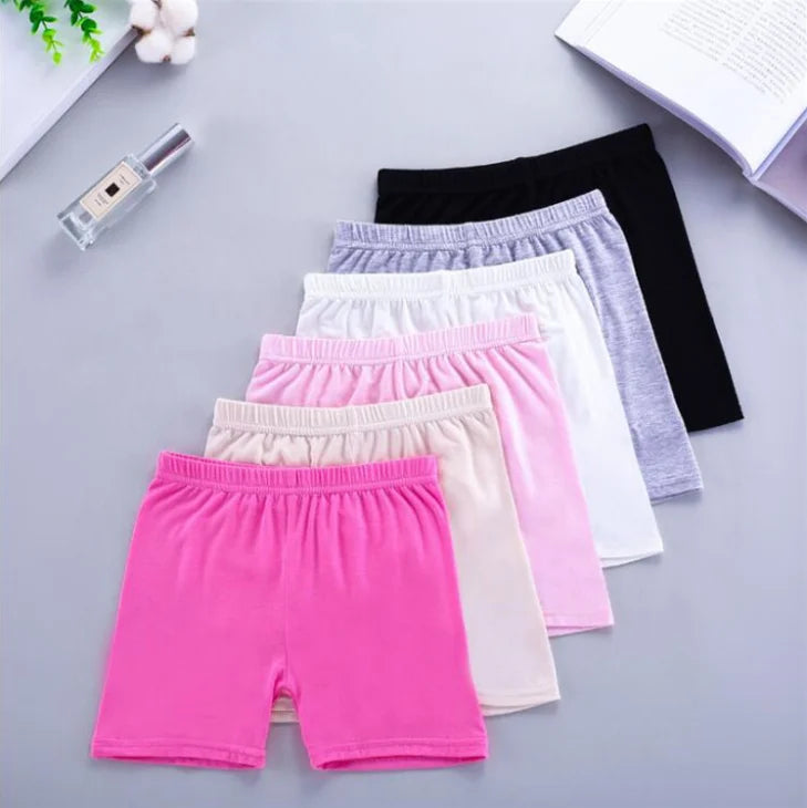 6pcs Basic Solid Color Girls Shorts, Simple Style