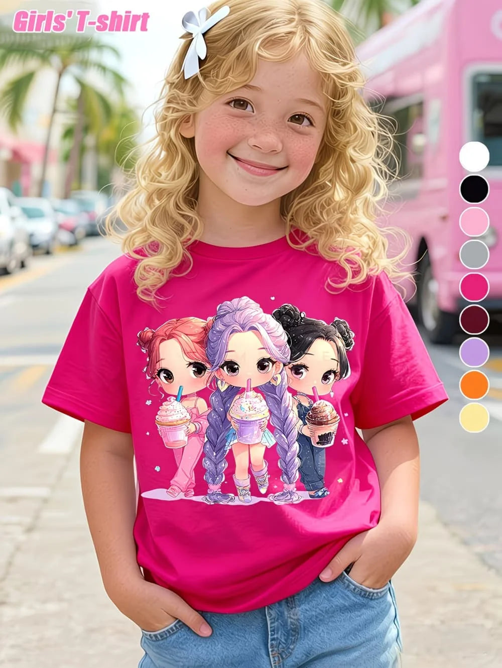 Summer Kpop Popular Children's Design Style, Round Neck, Short Sleeve, Choose your Color