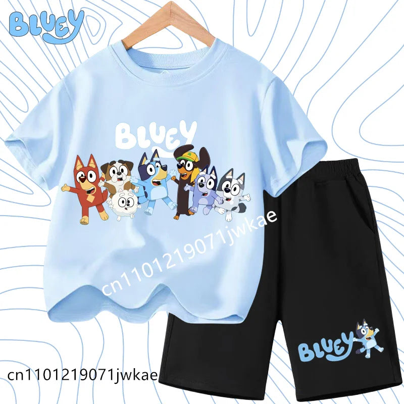 Boys and Girls Bluey Family 2Pc Summer Outfit Set Short Sleeve T-Shirt & Shorts, Choose Your Color