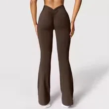 Fashion flared women's V back waist sports pants high waist buttocks, solid colors