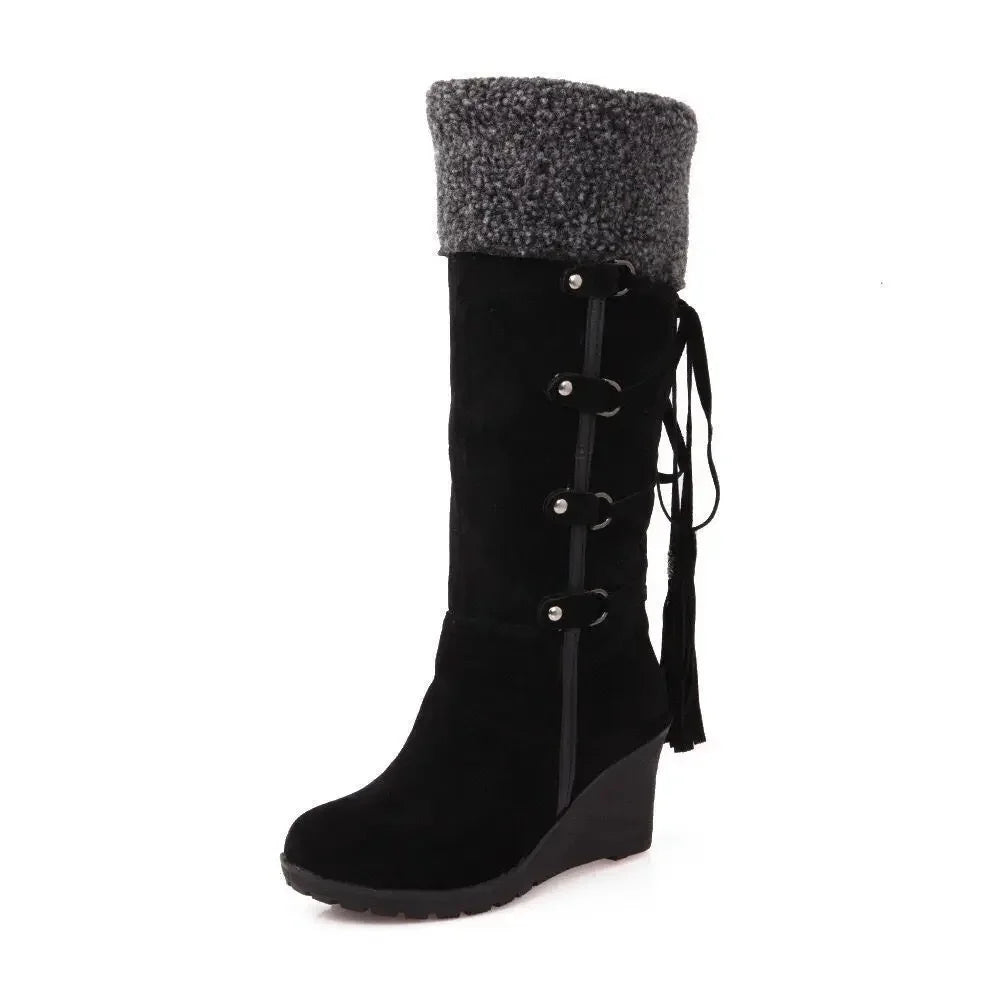 Large Size Women's Furry High-Top Booties with Buckle Snow Boots