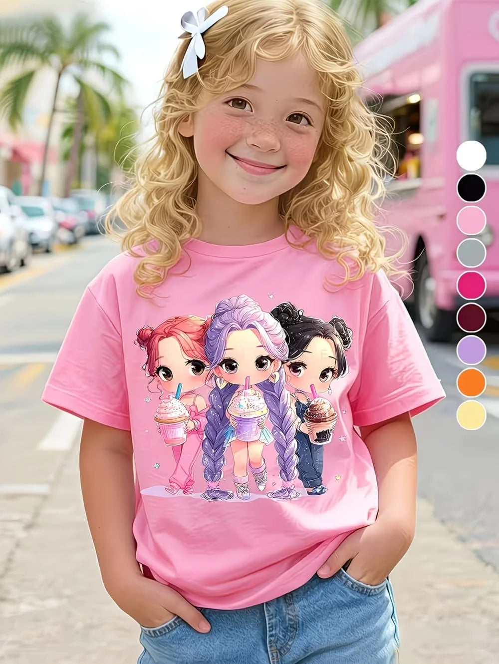 Summer Kpop Popular Children's Design Style, Round Neck, Short Sleeve, Choose your Color
