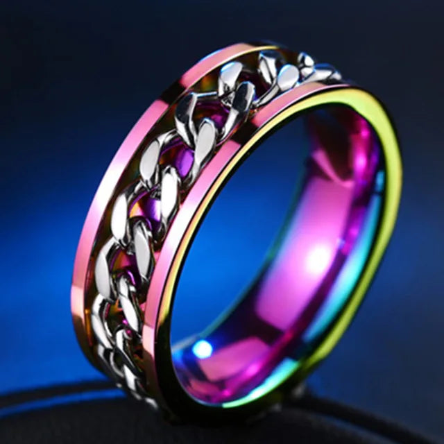 Cool Stainless Steel Rotatable Men's Ring, High Quality, Spinner Chain