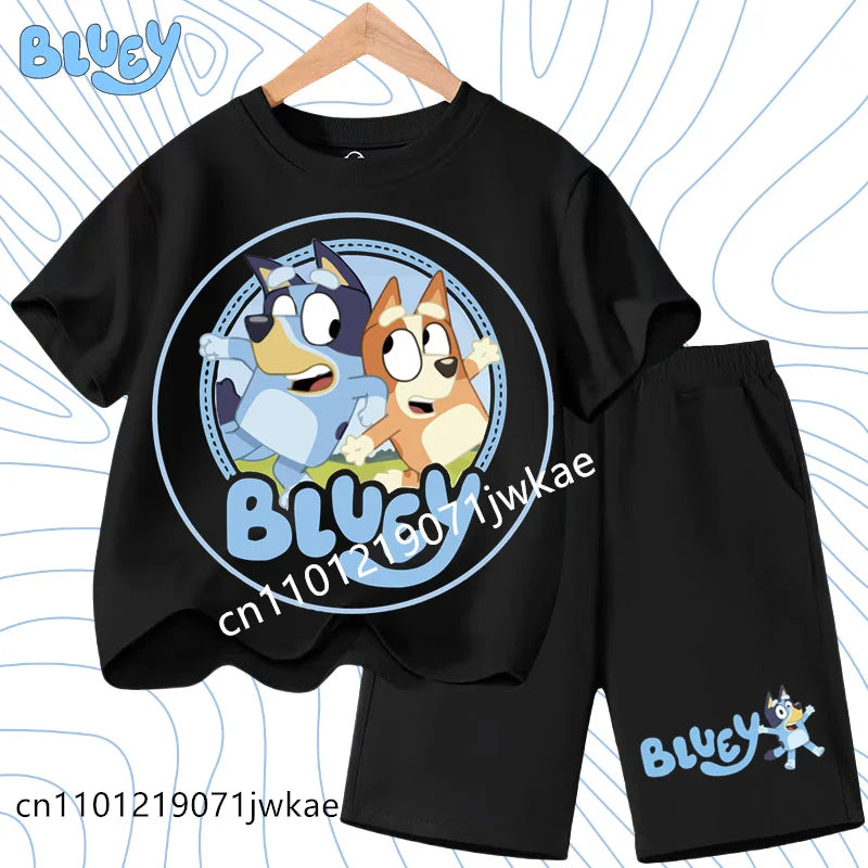 Boys and Girls Bluey Family 2Pc Summer Outfit Set Short Sleeve T-Shirt & Shorts, Choose Your Color