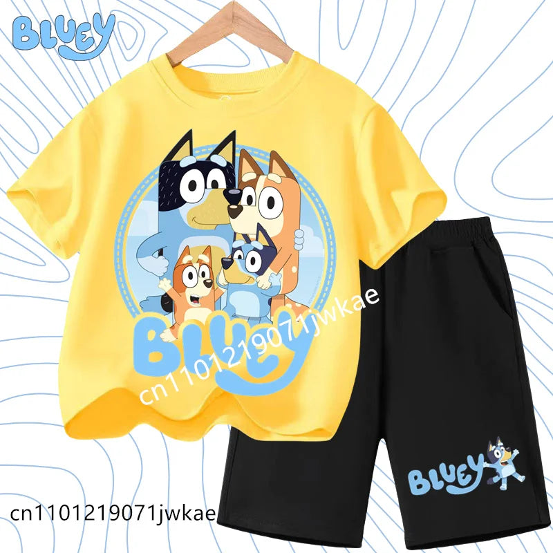 Boys and Girls Bluey Family 2Pc Summer Outfit Set Short Sleeve T-Shirt & Shorts, Choose Your Color