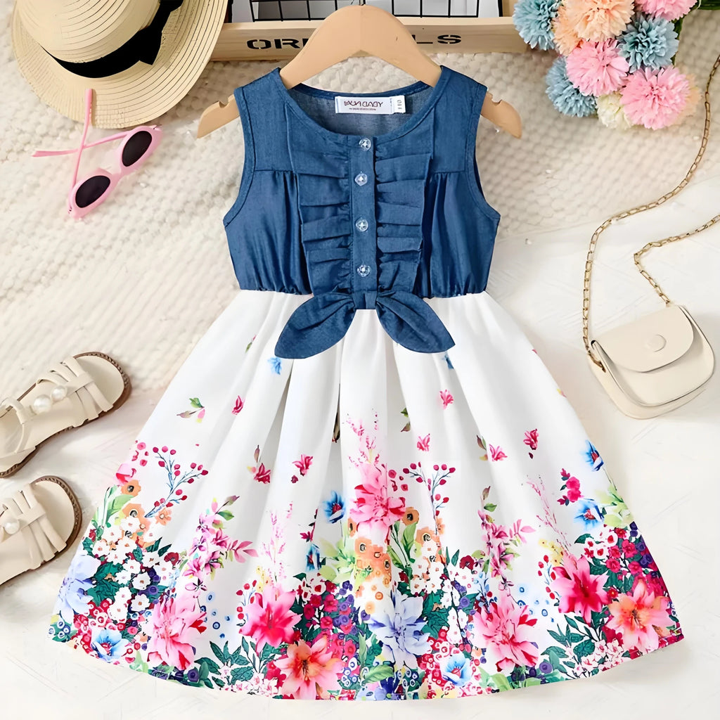Girls Lace Up Sling Summer Dress, Sleeveless Dresses For 1-10 Years Cool Ventilated Clothes