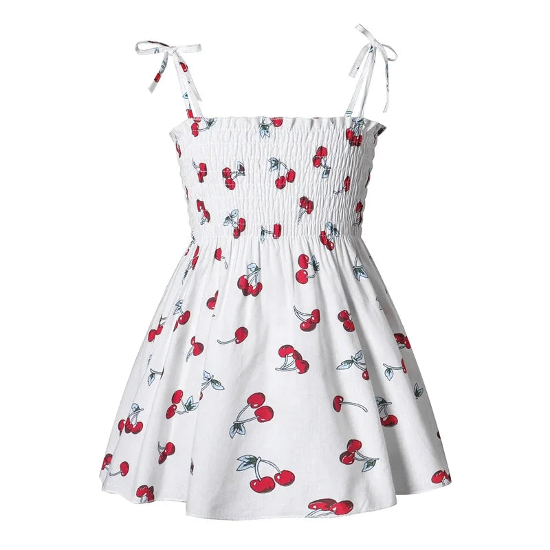 Girls Sleeveless Cotton Flower Strap Sundress, 1-6yrs