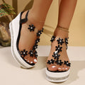 Women's Thick Heel Fashion Slope Sandals with Flower Rhinestones