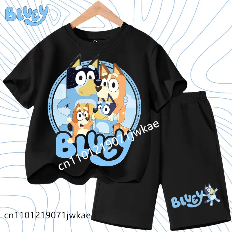 Boys and Girls Bluey Family 2Pc Summer Outfit Set Short Sleeve T-Shirt & Shorts, Choose Your Color
