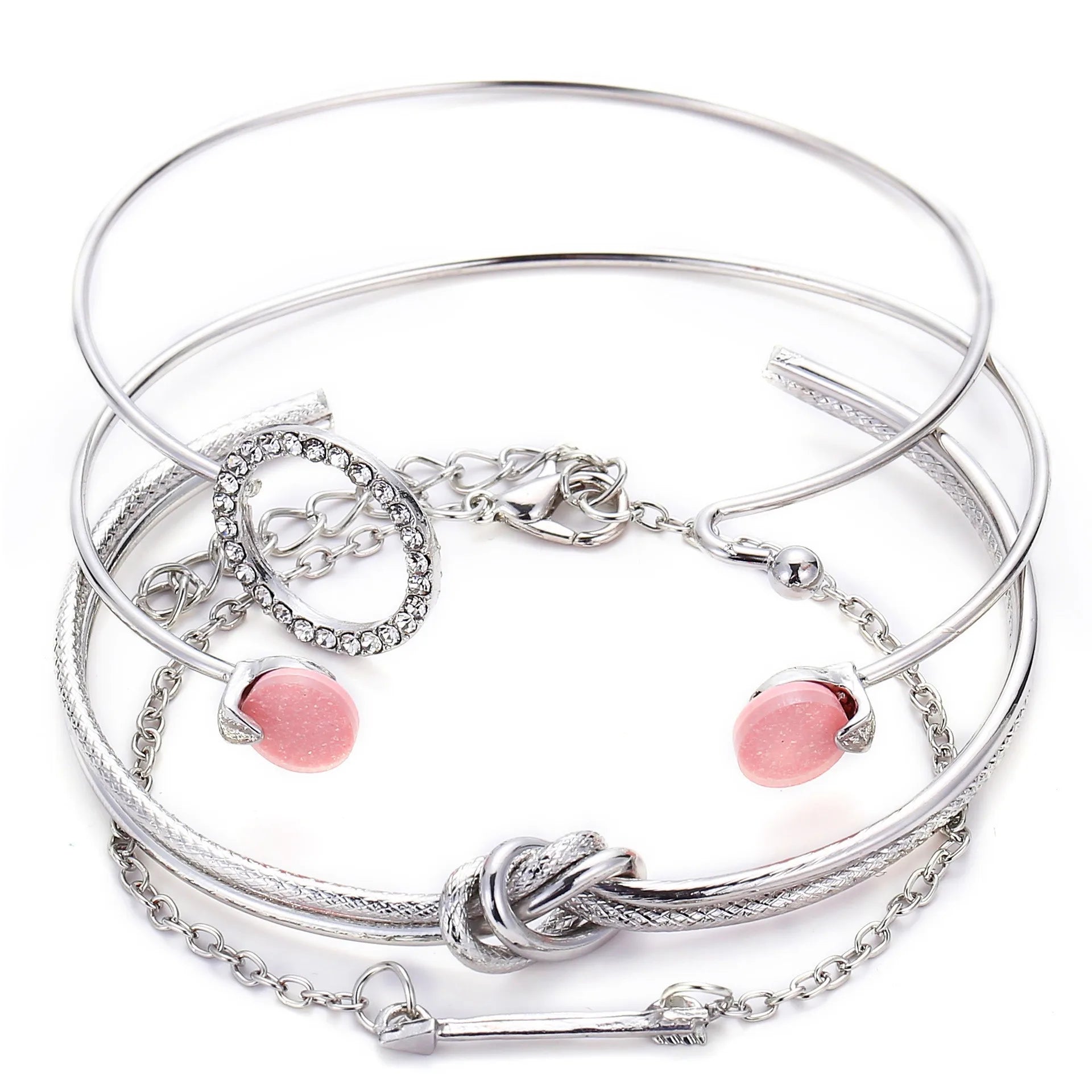 Bohemian Chain Bracelet Set, Gold Color, Thick Link Chain, Open Bangle Fashion Jewelry