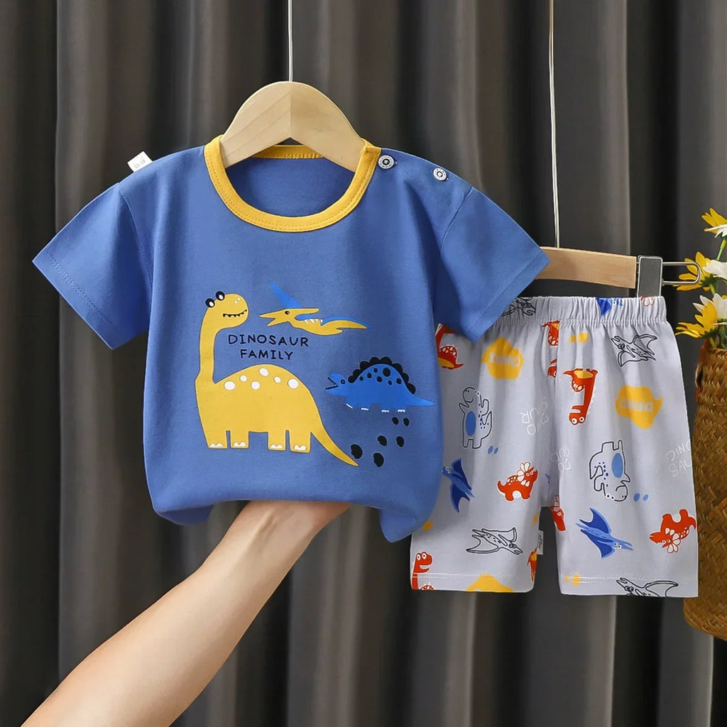 2PCS Children's Sets, Boys and Girls Summer Cotton Short Sleeve T-Shirt & Shorts