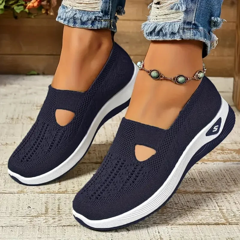 Women's Solid Color Breathable Sneakers, Low-top, Knitted, Breathable, Light Walking, in 6 Colors