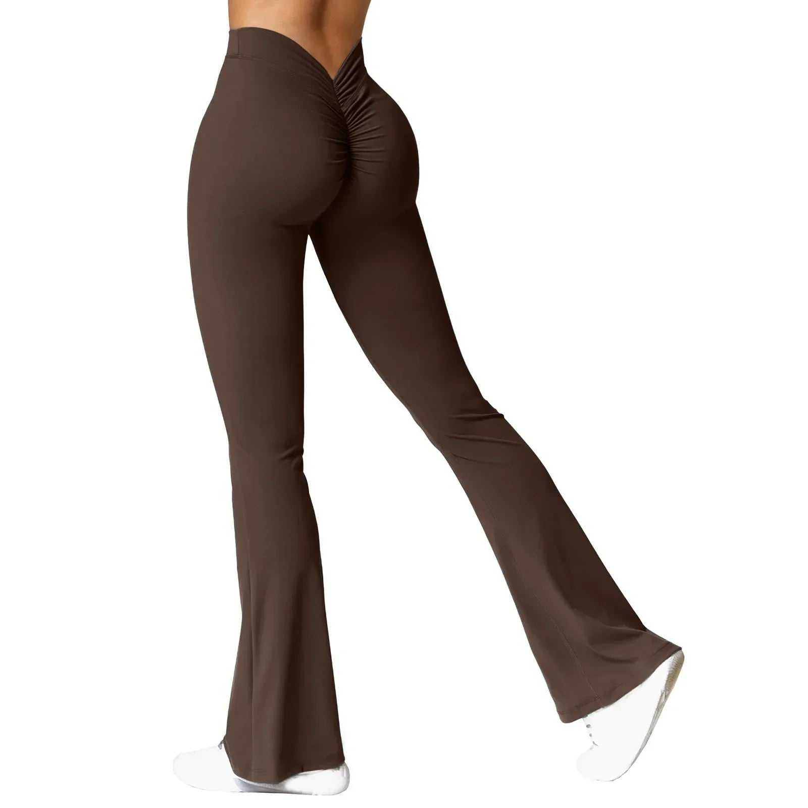 Fashion flared women's V back waist sports pants high waist buttocks, solid colors