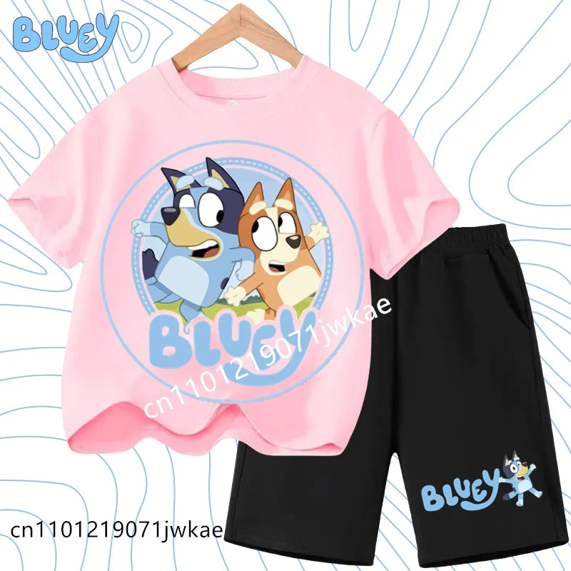 Boys and Girls Bluey Family 2Pc Summer Outfit Set Short Sleeve T-Shirt & Shorts, Choose Your Color