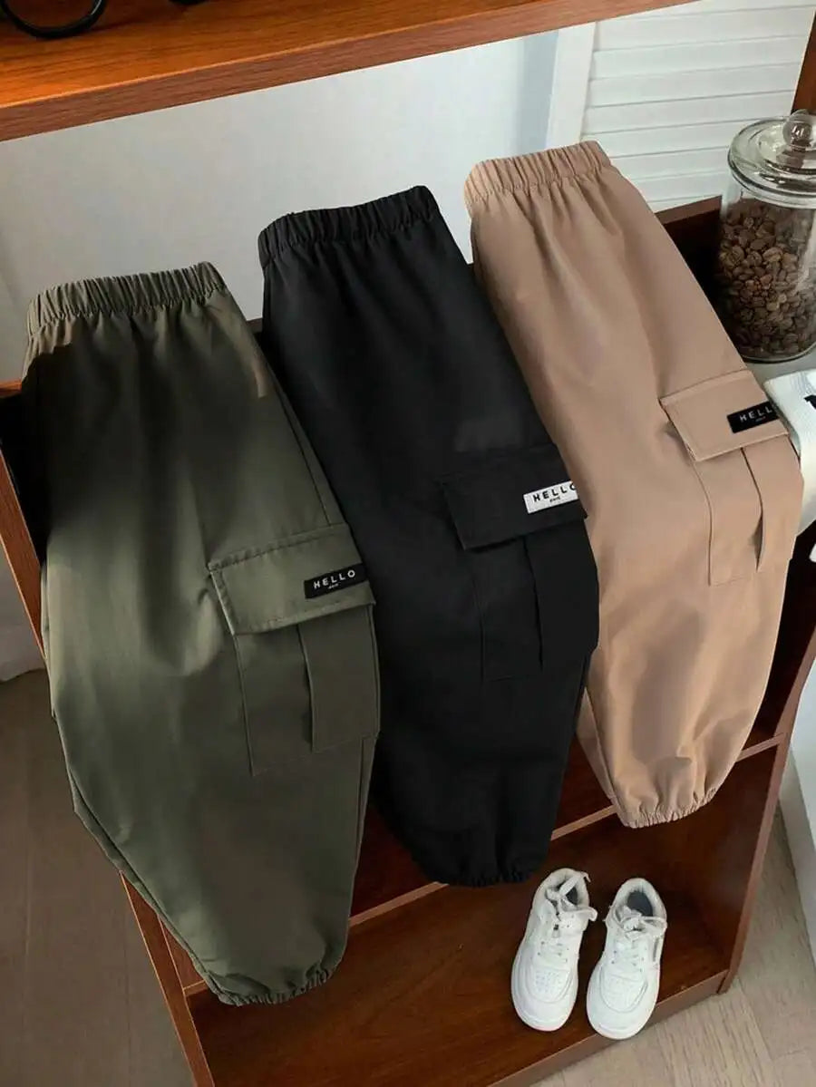 3-Pack Kids Loose Fit Cargo Pants with Drawstring Waist, Multicolor