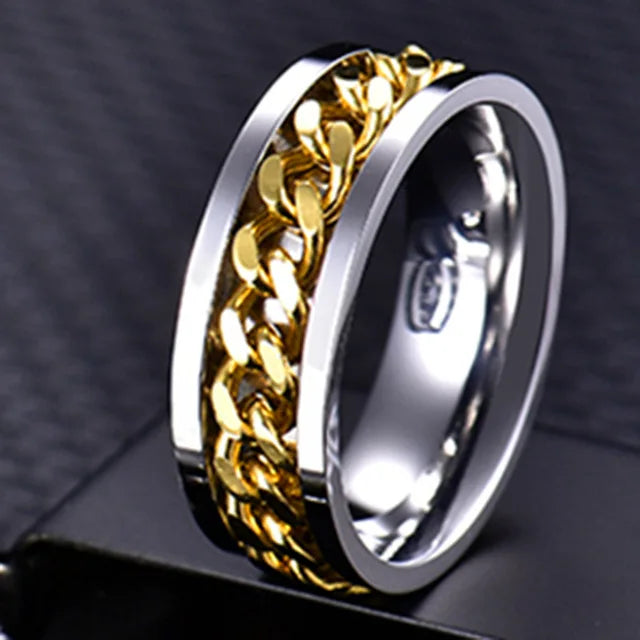 Cool Stainless Steel Rotatable Men's Ring, High Quality, Spinner Chain