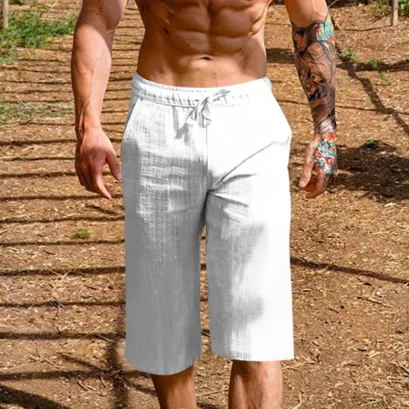 Men's Capri Pants, Lightweight Solid Color, Breathable6 Drawstring Cropped Capris