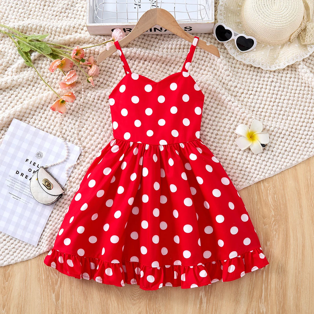 Girls Lace Up Sling Summer Dress, Sleeveless Dresses For 1-10 Years Cool Ventilated Clothes