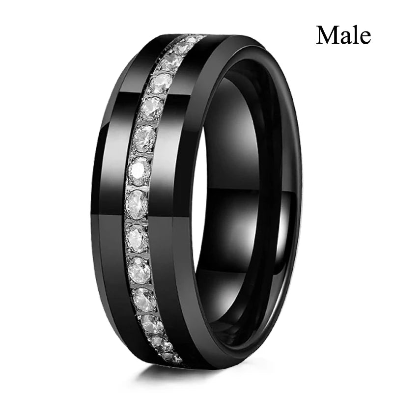 Couple Rings Romantic Purple Rhinestones CZ Rings Set, Trendy Steel Celtic Dragon Rings