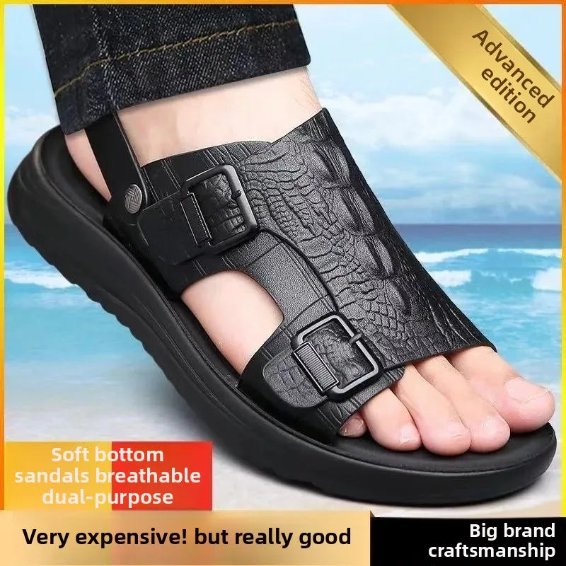 Men's Summer New Soft Bottom Waterproof Anti-slip Driving Beach Shoes Two-use Casual Sandals Outerwear Slip-On Slippers
